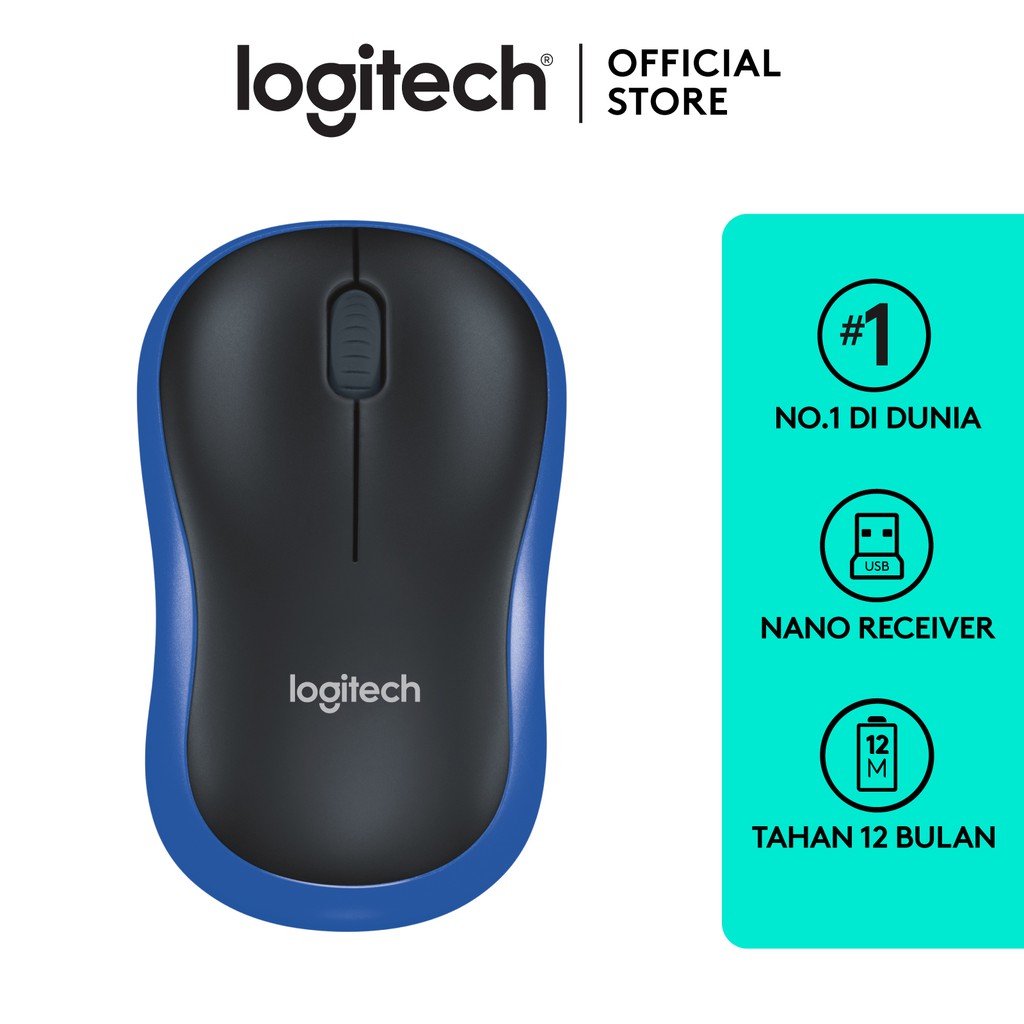 Logitech M185 Mouse Wireless Compact untuk Windows, Mac, ChromeOS - Biru