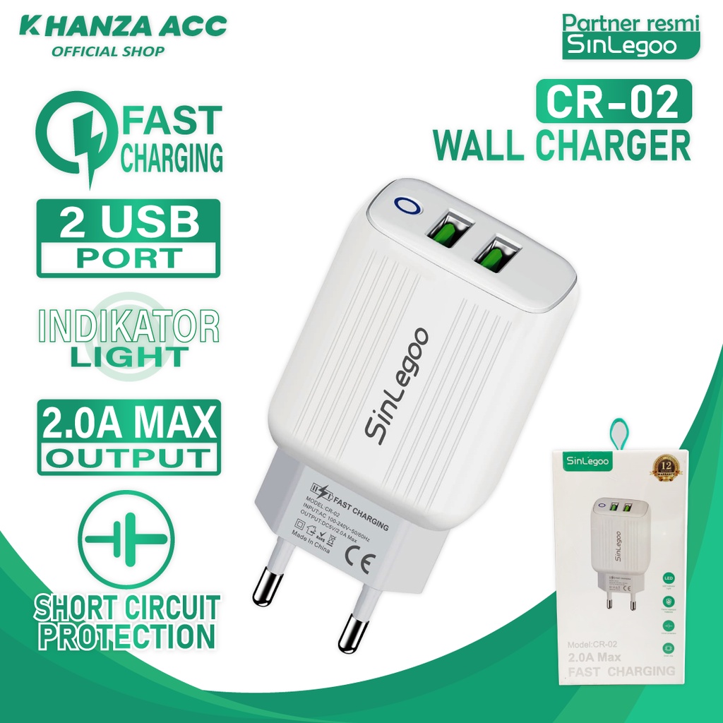 KHANZAACC SINLEGOO CR-02 Wall Charger 2.0A 2 Port USB