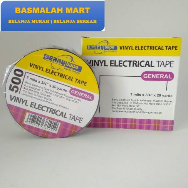 

ISOLASI PVC BERRY TAPE | SOLASI ELEKTRIK 20 Yards LAKBAN KABEL ELEKTRIK SOLATIP TAHAN PANAS SOLASI 5