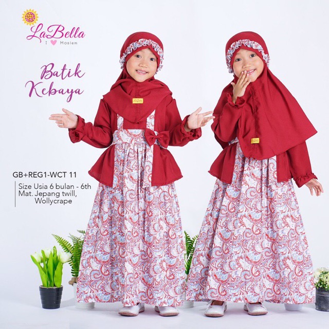 Gamis anak labella batik model kebaya maroon