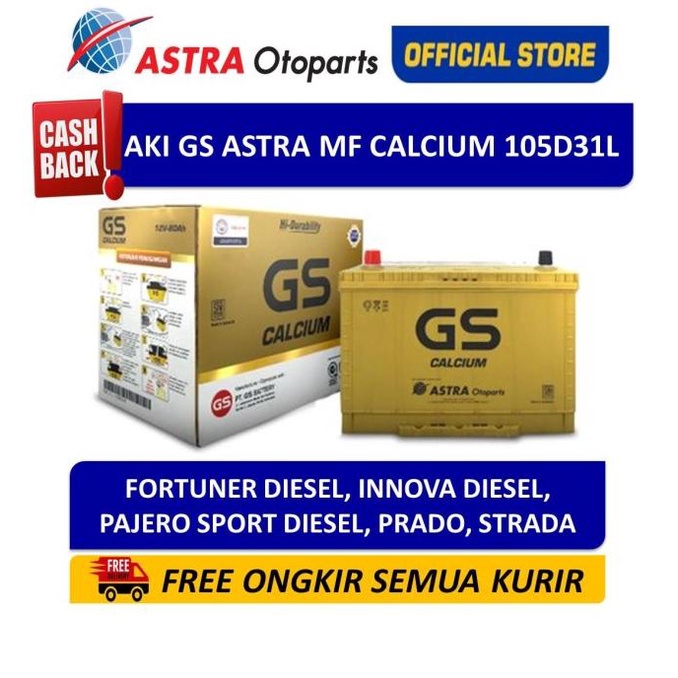 Aki Gs Astra Calcium 105D31L Aki Untuk Mobil Fortuner, Pajero