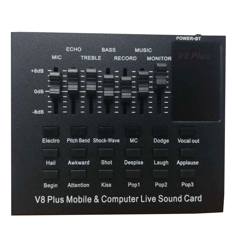 V8 Plus Full Black Bluetooth Audio Mixer USB External Soundcard Live