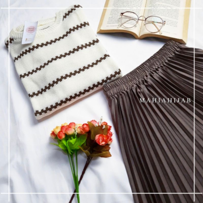 Baju Setelan Wanita Kimi One Set Sweater + Rok Plisket By Mahiahijab Outfit Paket Hemat Ootd Korean 