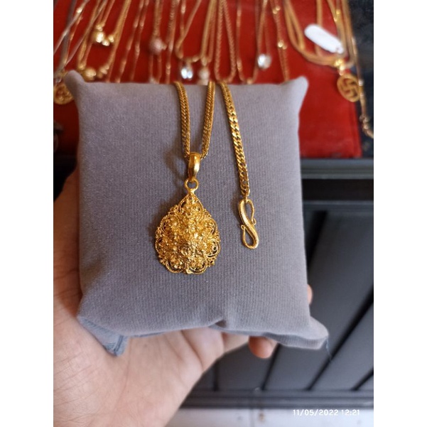 kalung Bali liontin tamiang ukir kecil