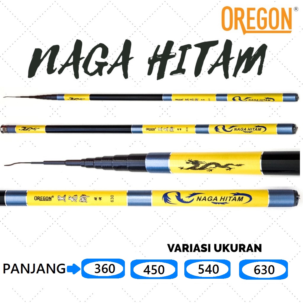 Joran Tegek Oregon Naga Hitam 360 450 540 630 Cm Ruas Panjang semi carbon