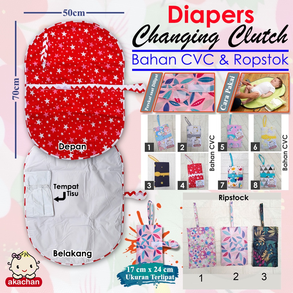 TRAVEL DIAPER CHANGING CLUTCH perlak lipat alas ganti bayi bahan CVC / RIPSTOCK