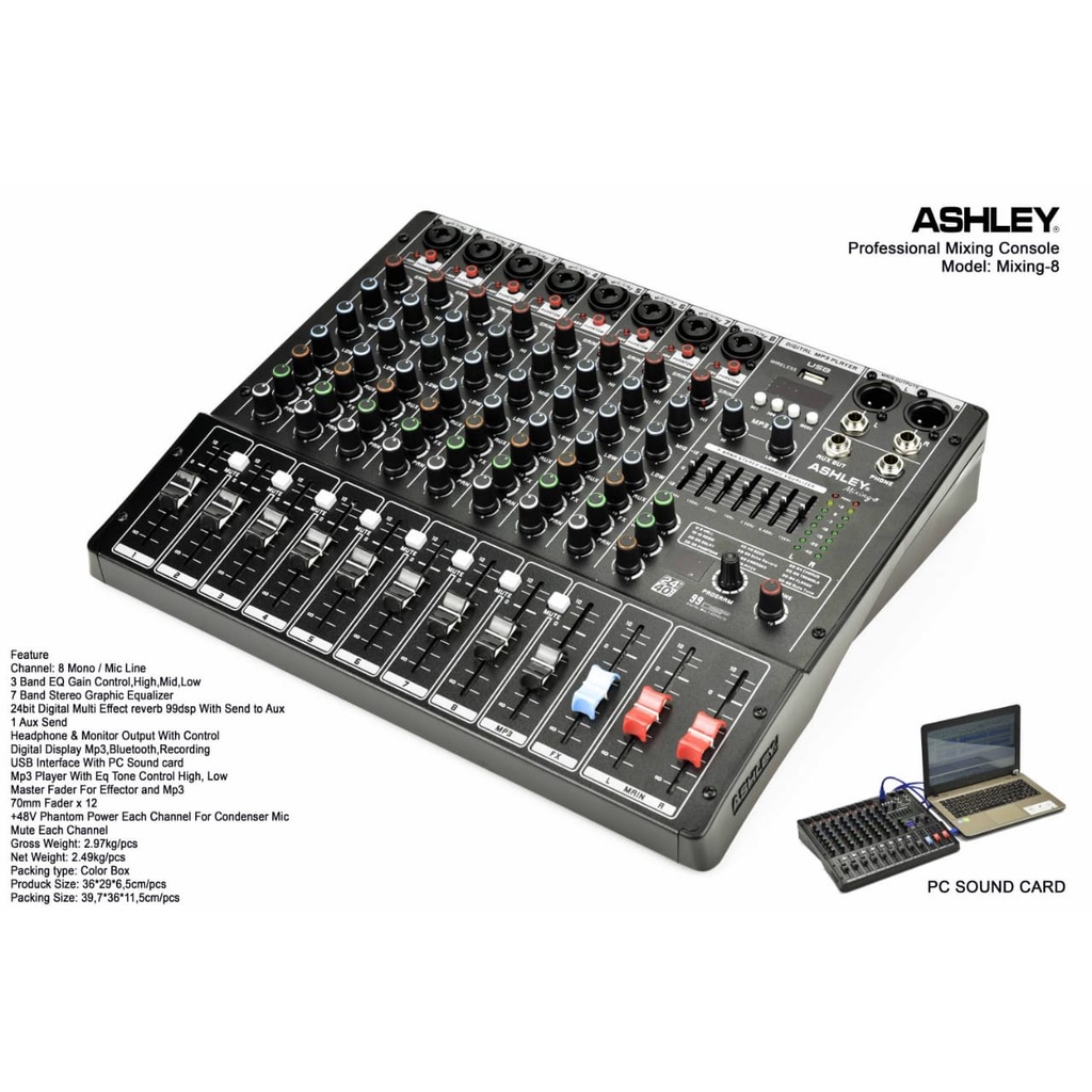 Mixer Ashley Mixing 8 channel Pro Digital Efek Soundcard ORIGINAL & Garansi