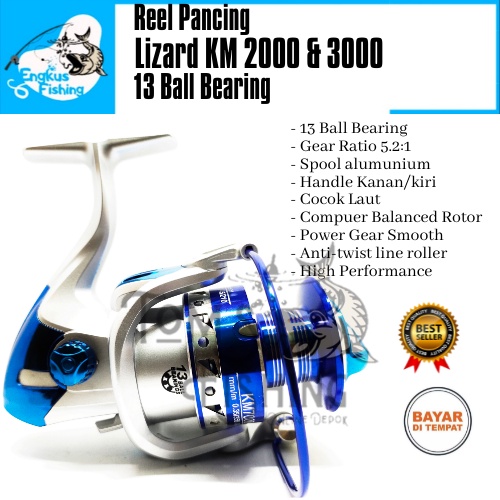 Reel Pancing Lizard KM 2000 &amp; 3000 (13+1 Bearing) Spool Almunium Murah - Engkus Fishing