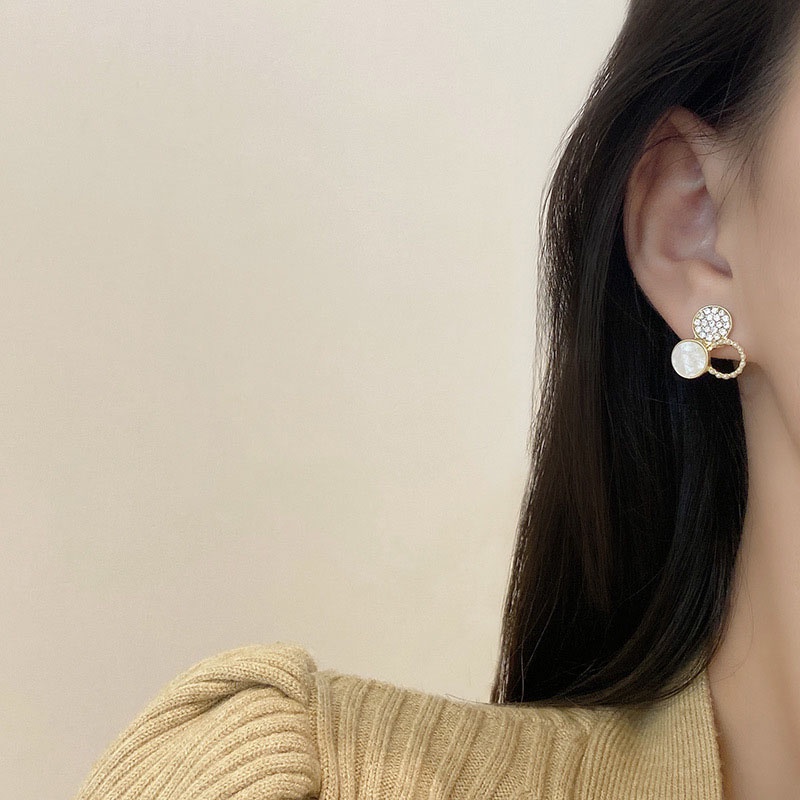 Anting Stud S925 Silver Needle Bentuk Lingkaran Kecil Aksen Berlian