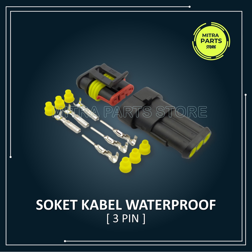 Soket Kabel Motor 3 Pin KECIL WATERPROOF isi 5 SET lengkap dengan Skun dan Karet anti Air