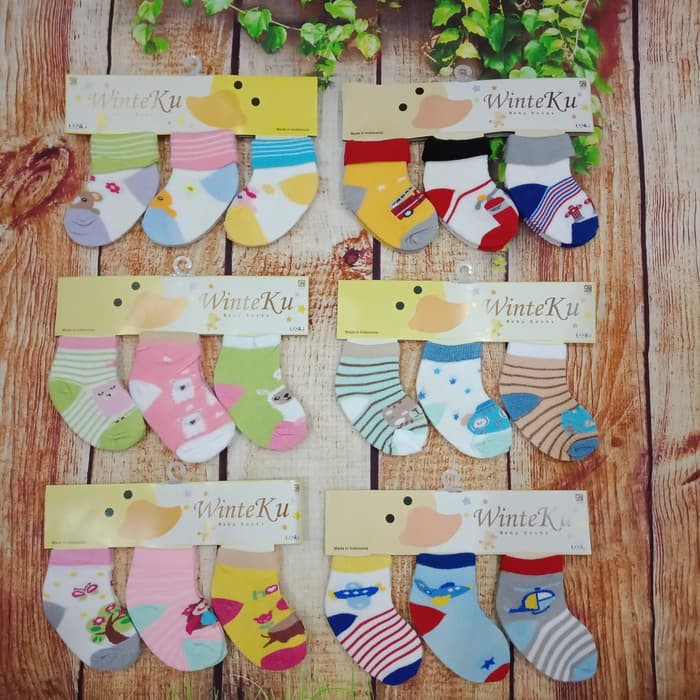 Makassar ! Kaos Kaki Bayi Winteku Motif MIXED isi 3 LBR ( 0.-3 BLN )
