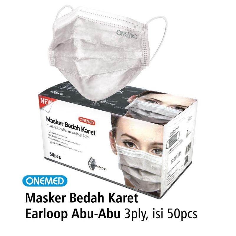 Onemed Masker bedah karet warna abu abu isi 50pcs