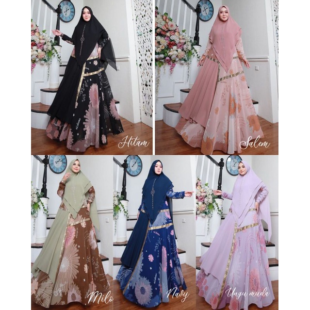 Samara Series Eldeena Syari By Kanaya Original Terbaru Gamis Premium Ceruty Babydoll Printing Mix Je