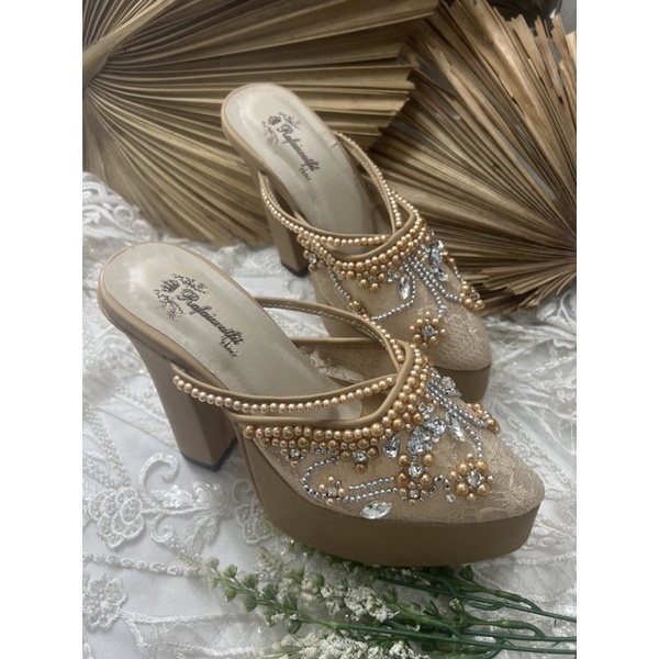 sepatu wedding pesta melani  nude mate gold tinggi 12cm