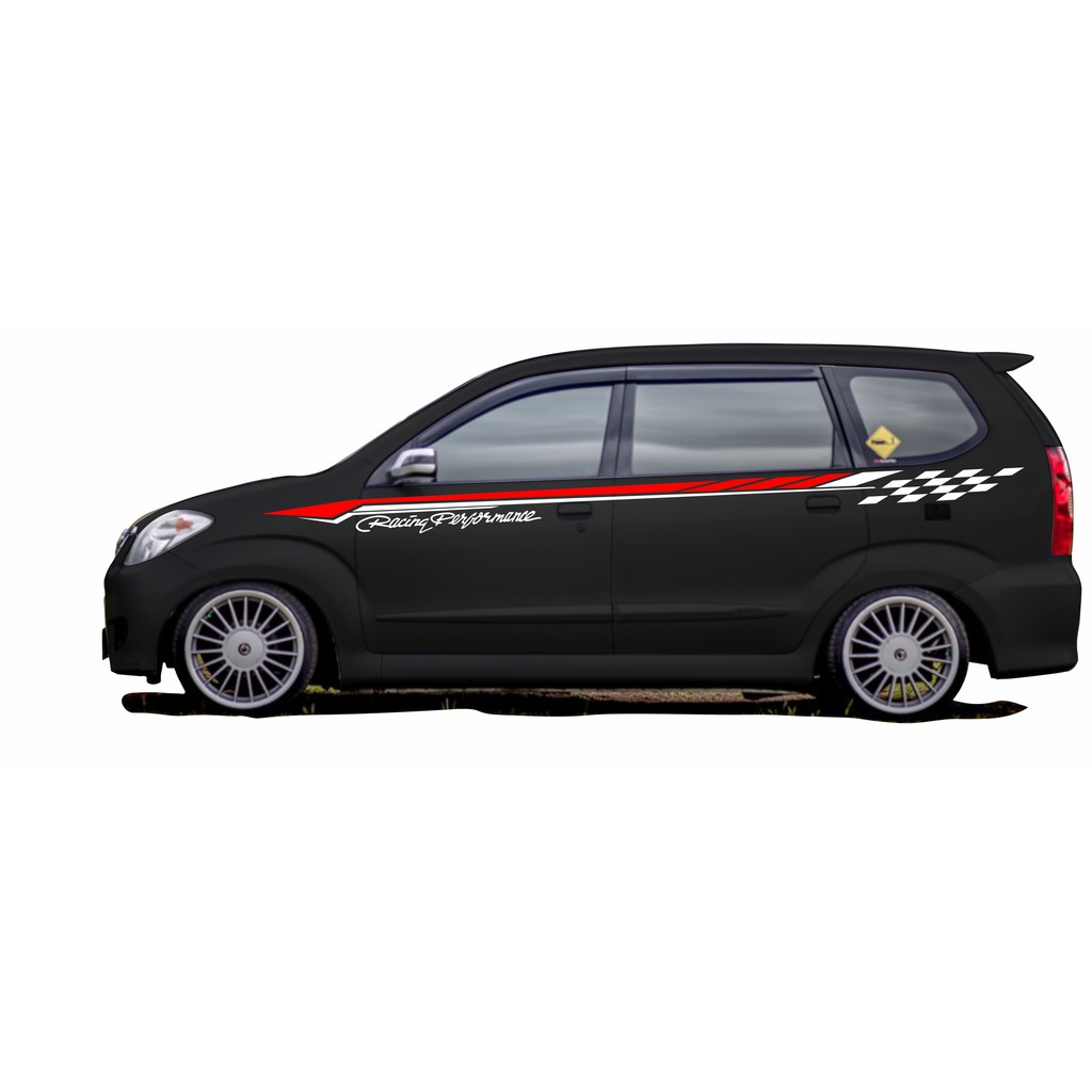 STIKER MOBIL AVANZA HITAM DESAIN SIMPEL RACING PERFORMANCE WARNA MERAH KOMBINASI PUTIH