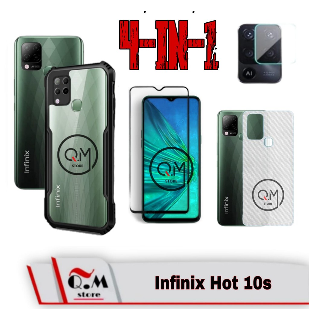 PROMO Case INFINIX HOT 10s Paket 4-IN-1 Softcase Transparan Back Cover TPU HIgh Quality Premium