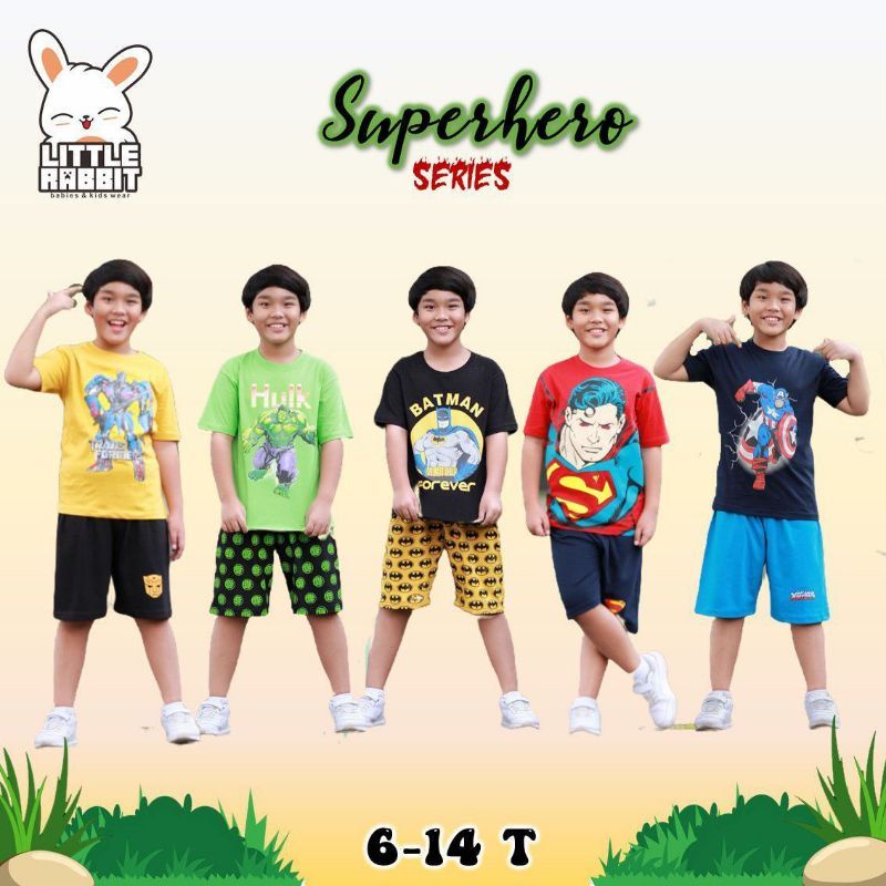Setelan Kaos Superhero / Setelan Little Rabbit Size 8th-12th