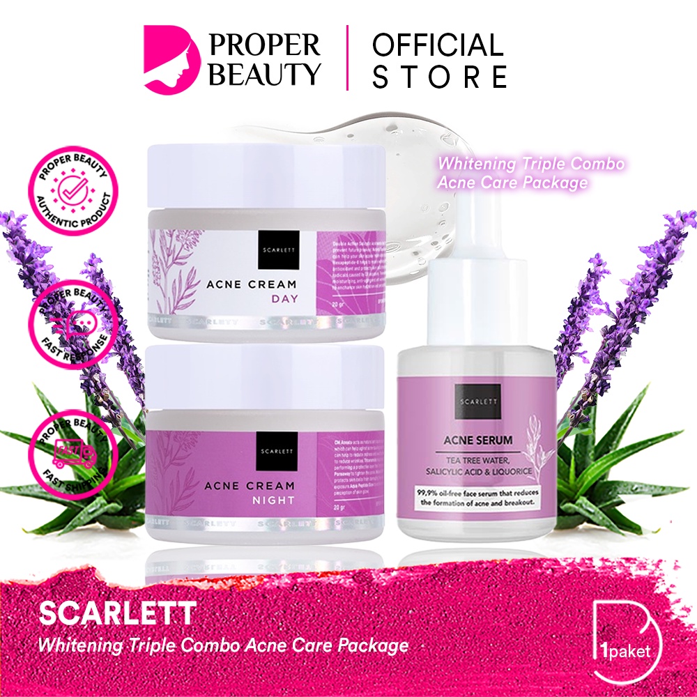 SCARLETT Whitening Triple Combo Acne Care Package Indonesia / Paket Skincare Jerawat / Facial Wash E