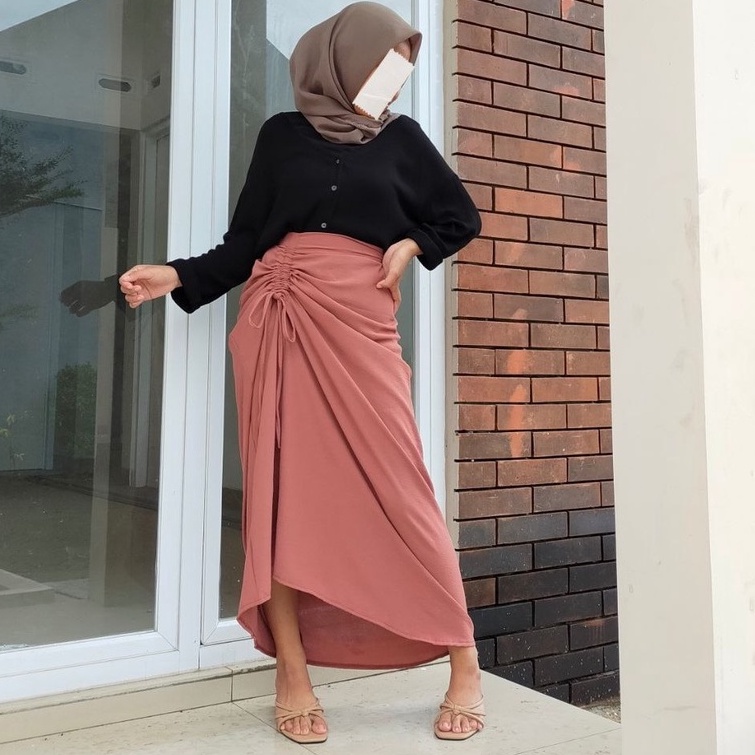 ROK SERUT SAMPING CRINKLE AIRFLOW/ROK PANJANG SERUT BAHAN CRINKLE