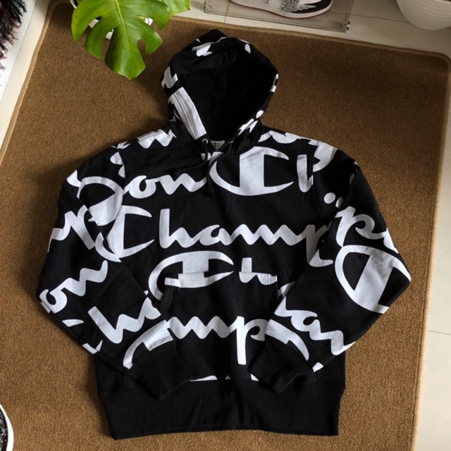 champion sweatshirt with all over script logo