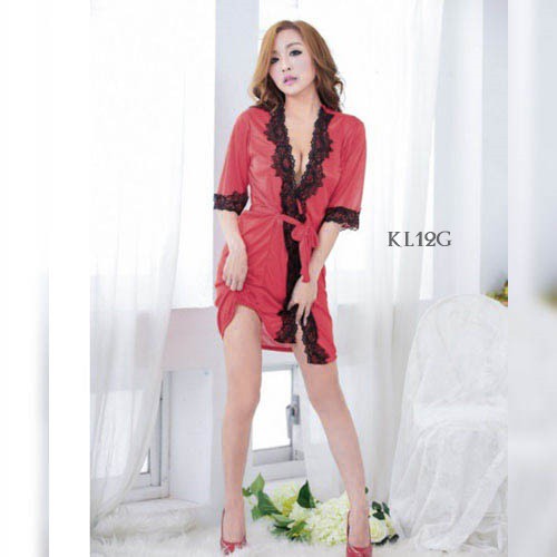 [TOKO TERPERCAYA] LINGERIE KIMONO BAJU TIDUR WANITA PIYAMA SATIN MERAH TUA KL12G