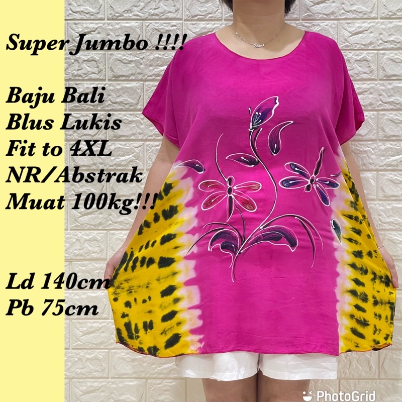 BAJU BALI BLUS LUKIS NO RONCE ABSTRAK FIT TO 4XL REAL PICT 100KG MUAT!!!