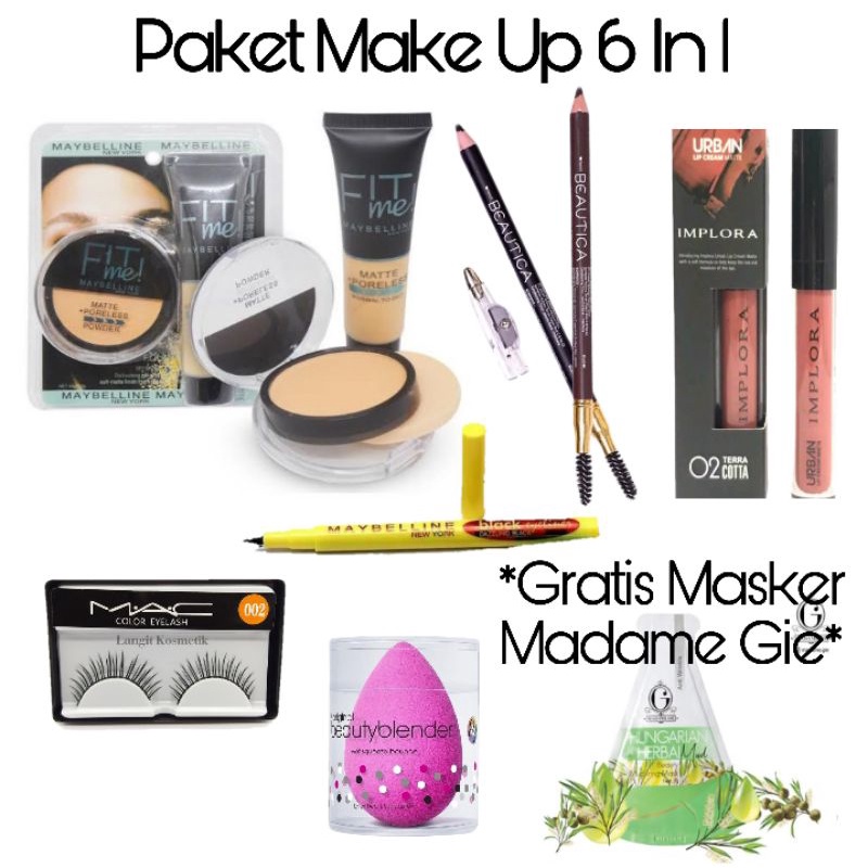 Paket Kosmetik Implora Lengkap Murah Set - 6 In 1 - Paket Kosmetik Maybelline Fit Me 2 In 1 Fondatio