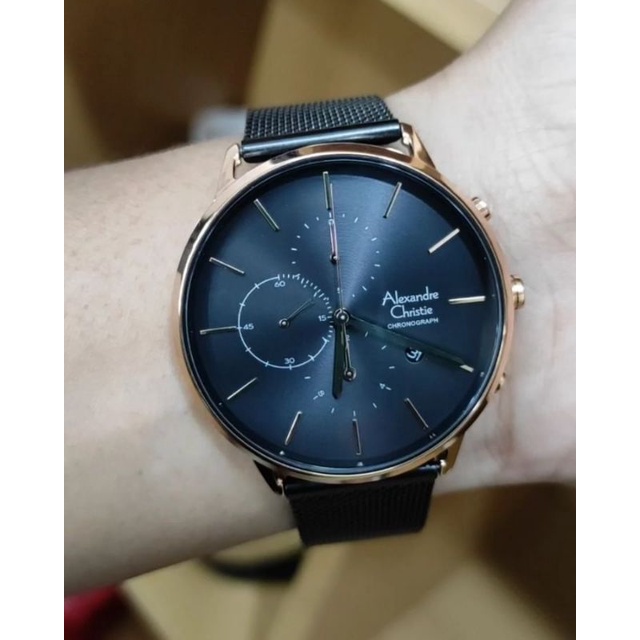 jam tangan alexandre christie pria rantai pasir stainless original