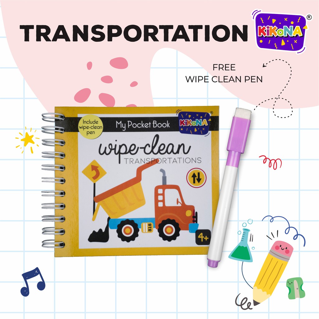 

My Pocket Book Wipe Clean- TRANSPORTATION (incld. spidol)- KIKONA Books - Buku Saku