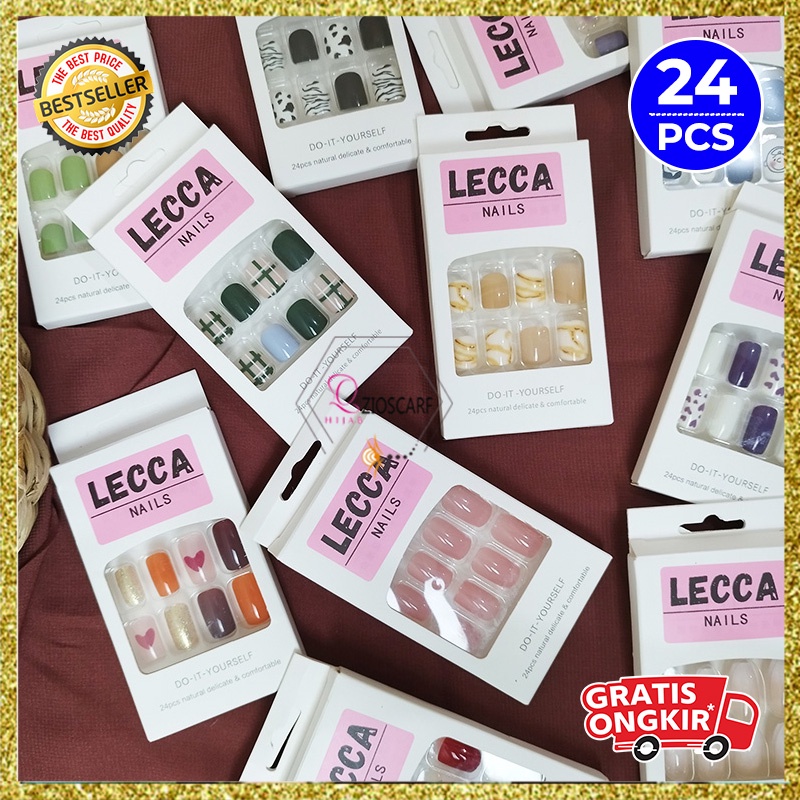 Kuku Palsu 3D LECCA Nails 1 Set 24 Pcs Gratis Lem Motif Lucu Aksesoris Wanita Fashion Kekinian NLA