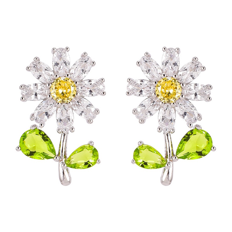 Anting Tusuk Desain Ranting Bunga Hias Zircon Gaya Korea / Simple Berkilau Untuk Wanita