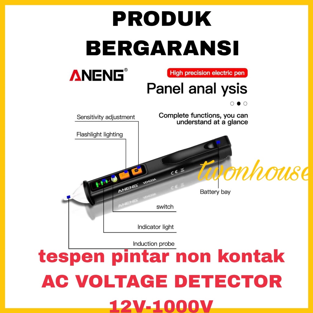 tespen non kontak tespen pintarTester Non Contact AC ANENG  tespen Tester Non Contact AC Voltage Alert Detector 12 - 1000 V - VD802 tespen Tester Non Contact Pena Detektor Tegangan AC Non-kontak Penguji