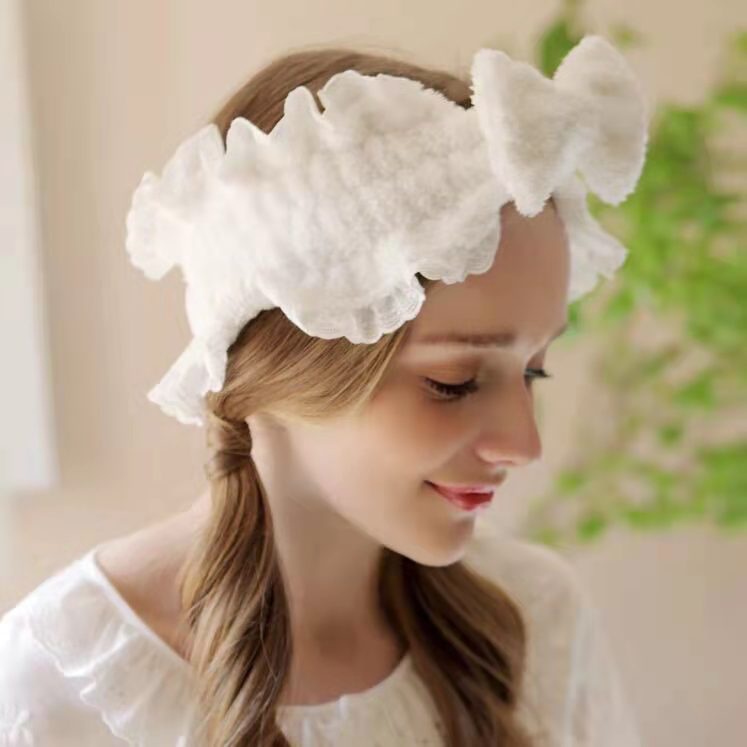 (Hello Girl)F99 Bandana Kain Lembut Motif Renda Pita Gaya Korea Import