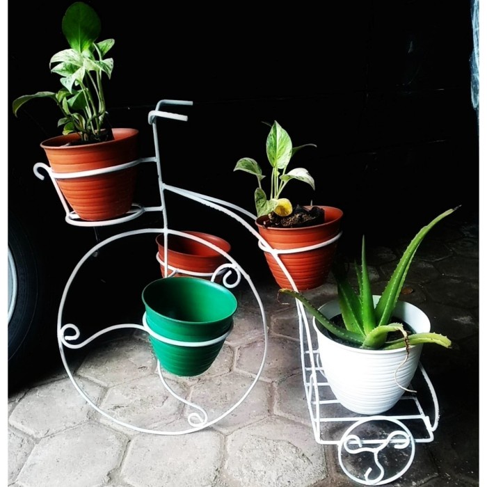Aksesoris Sepeda - Rak Pot Bunga Model Sepeda Mini Hiasan Taman (Baca Deskripsi)
