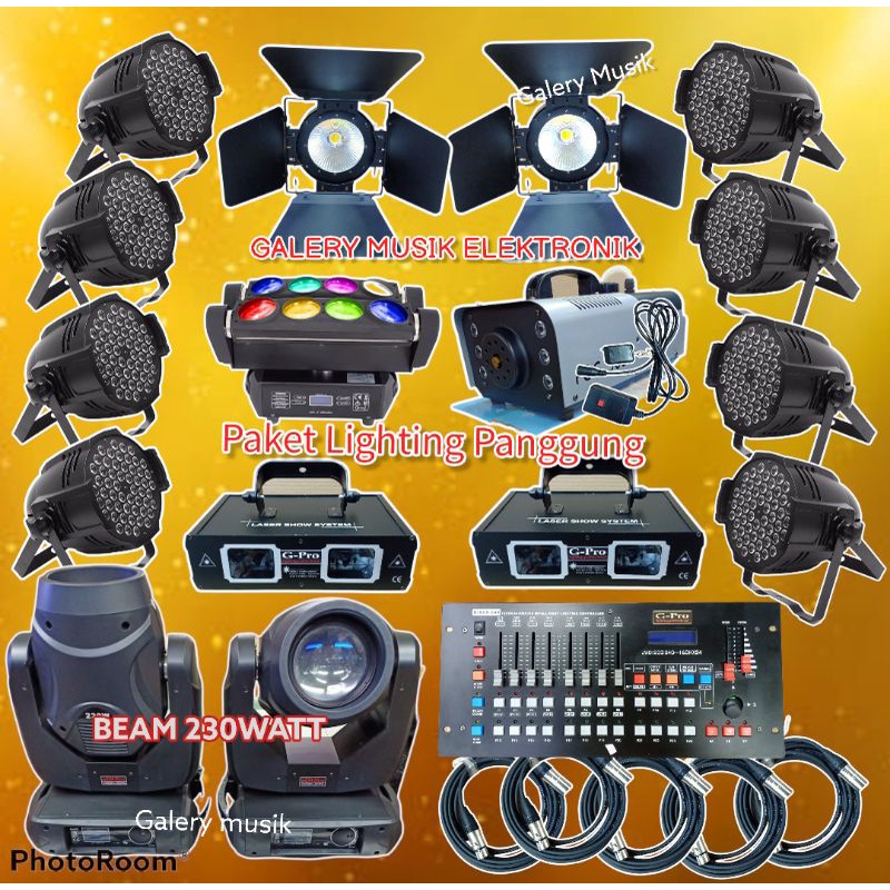 Paket Parled, Beam 230watt, Mixer, Laser 2 mata, fresnel COB, moving head spider, free kabel2 Lighti