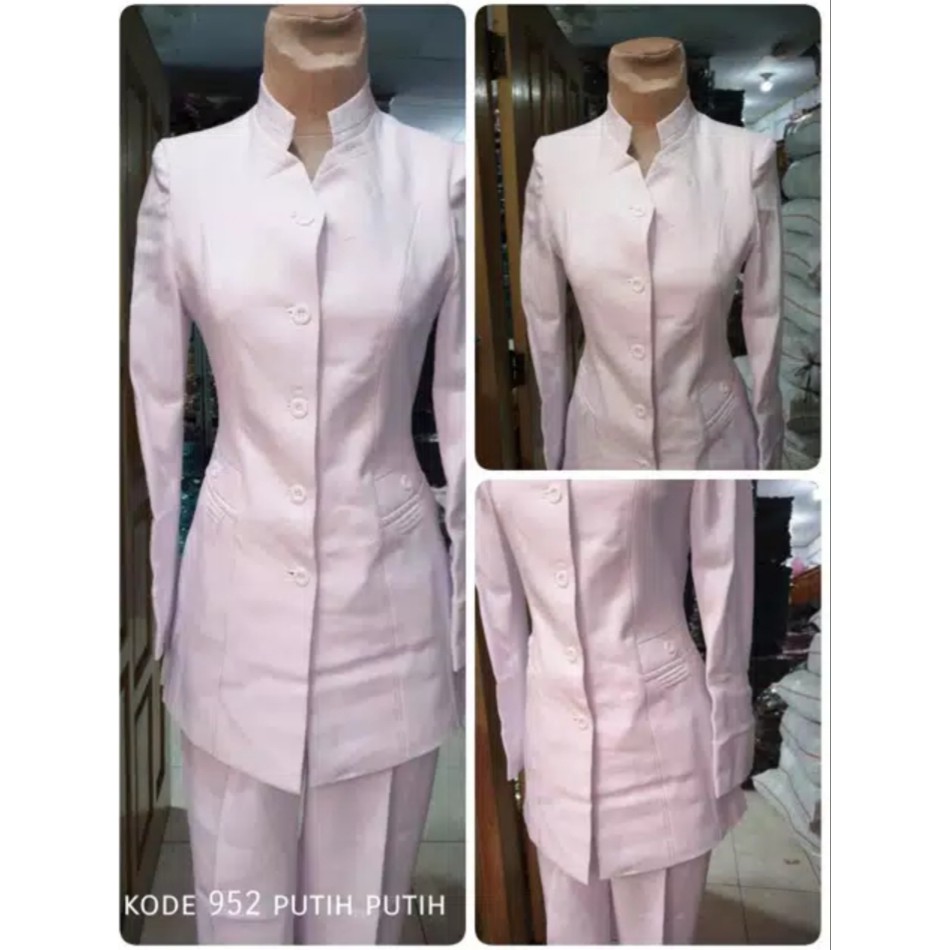Setelan Blazer Dan Rok Putih Wanita Formal