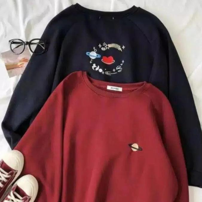 Sweater Pria Wanita Oversize/Sweater Wanita Korea Planet M-Xxl - Putih, M Stok Terbatas