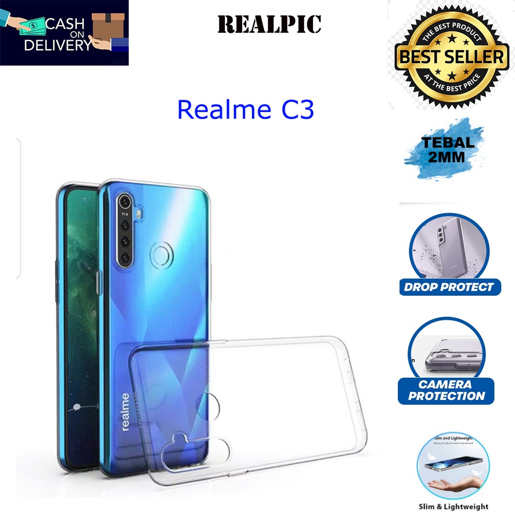 Case REALME C3 Casing Clear HD KETEBALAN 2MM BENING TRANSPARAN TPU Premium Softcase