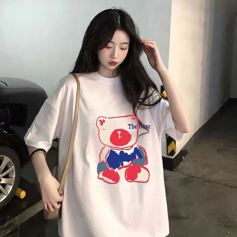 THISTLE - Oversize Tee Tshirt Wanita Model Longgar Motif The Bear Pink