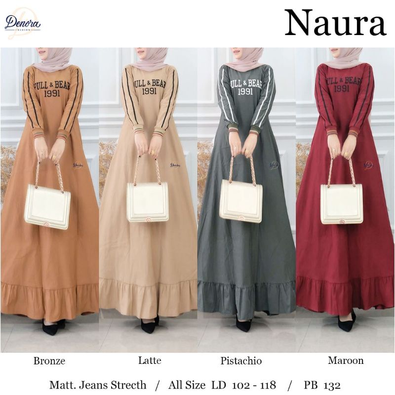 DRESS WANITA - NAURA BY DENORA - MAXY DRESS GAMIS MUSLIM POLOS | BAHAN JEANS STRECH