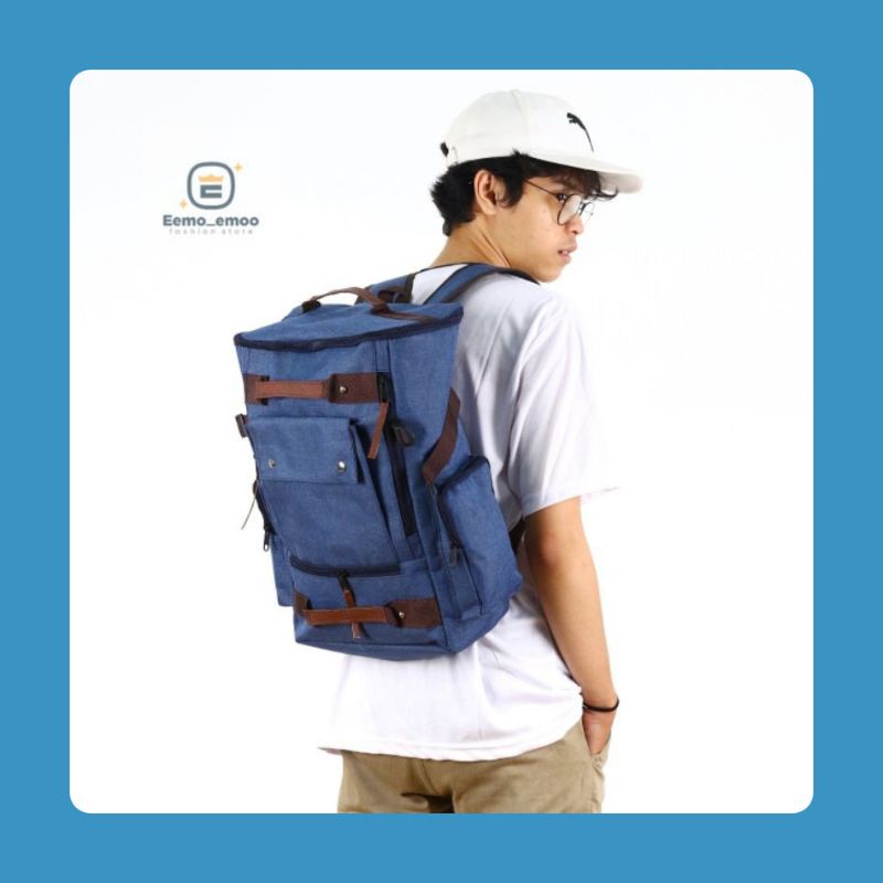 Tas Ransel Punggung Pria Kanvas Kombinasi Backpack Tas Laptop EMOEMO