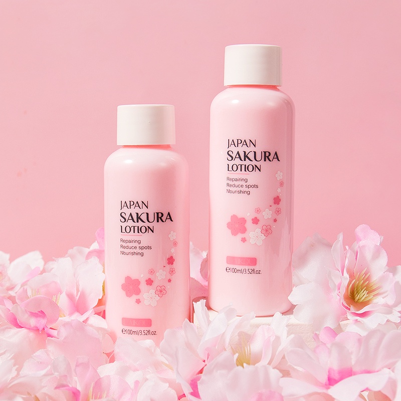 LAIKOU Japan Sakura Losion Wajah Mencerahkan Melembabkan Menyamarkan Bintik Hitam Menghidrasi 100ml