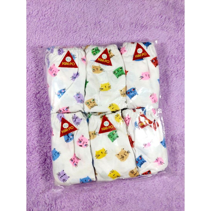 6 Pcs Clana dalam anak cewek full print kimpo dasar putih