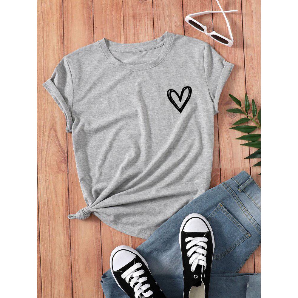 kaos wanita heart print short sleeve tee / love / saranghae / kaos combed murah / tumblr tee