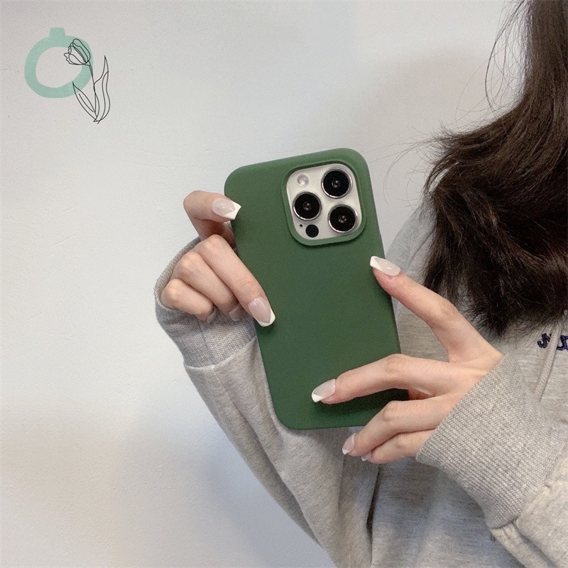 Soft Case Bahan Silikon Warna Hijau Tua Untuk iPhone 14 13 12 11 Pro X XS Max Mini XR 6 6s 7 8 Plus