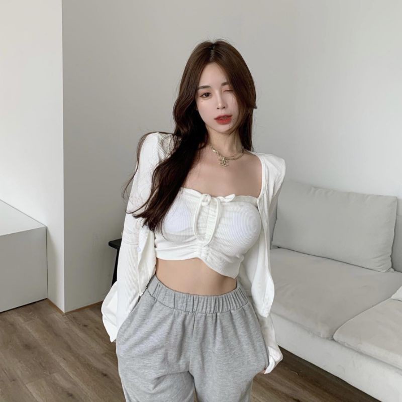 BEFAST - ZEC OOTD Wanita Setelan AGHA / Set Vika / Setelan Baju Daleman Luaran / Set Ke Pantai / Set Daleman Bra+Cardigan Lengan Panjang / Set Kasual / Set Kekinan Remaja / Set Style Korean / Set Terbaru / OOTD Remaja Hits