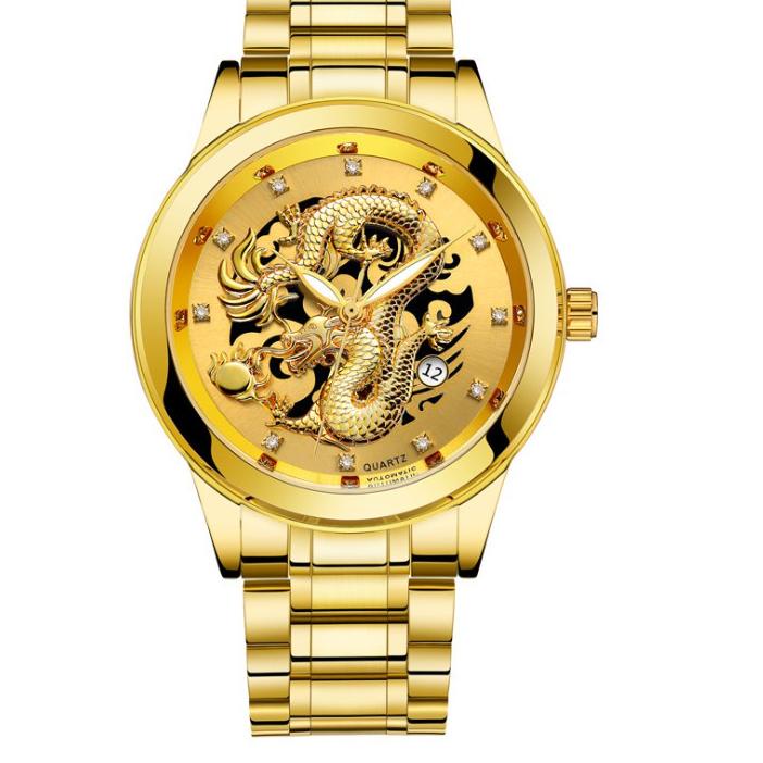 Siap Kirim.. FNGEEN Jam Tangan Pria Naga Gold Mewah Stainless Steel Original Tahan Air + Kotak Grati