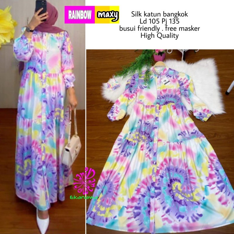 Rainbow Maxy Dress Silk Katun Bangkok