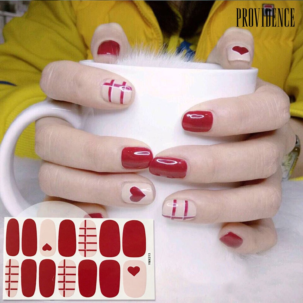 14pcs / Lembar Stiker Kuku 3d Full Cover Tahan Air Untuk Dekorasi Manicure