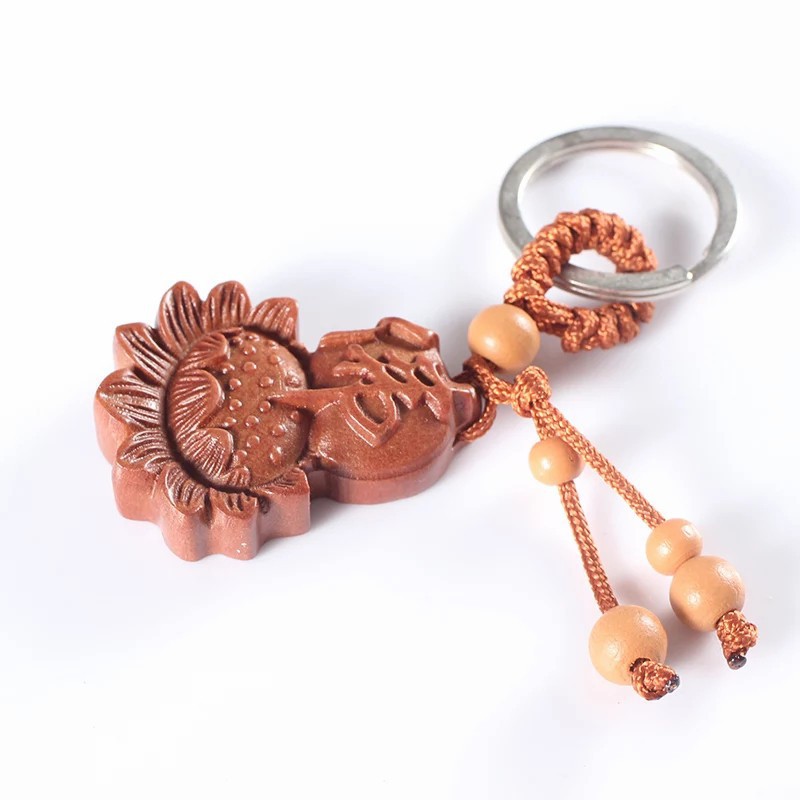 Lotus Symbol Keberutungan Gantungan Kunci Ukiran Kayu